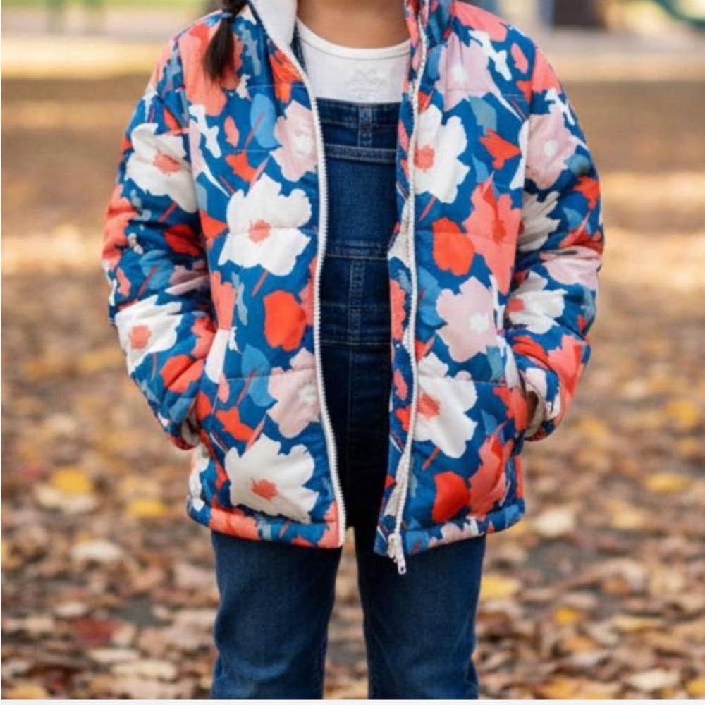 Floral Kids Jacket - Blue, Red, White